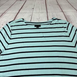 J. Jill Shirt Womens XL Aqua Black Stripe Wearever Collection Short Sleeve